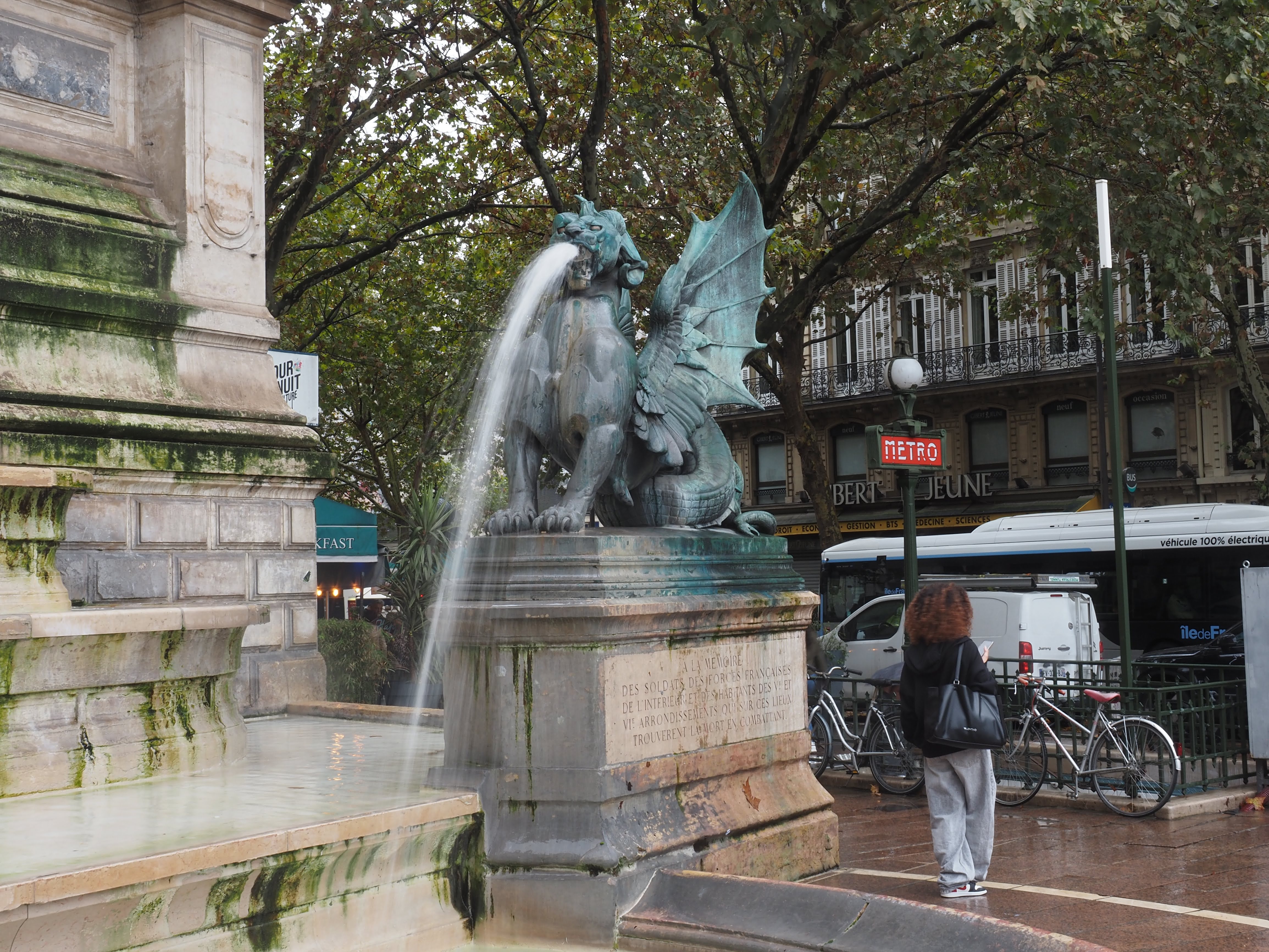 Archangel Michael statue near Fontaine Saint-Michel